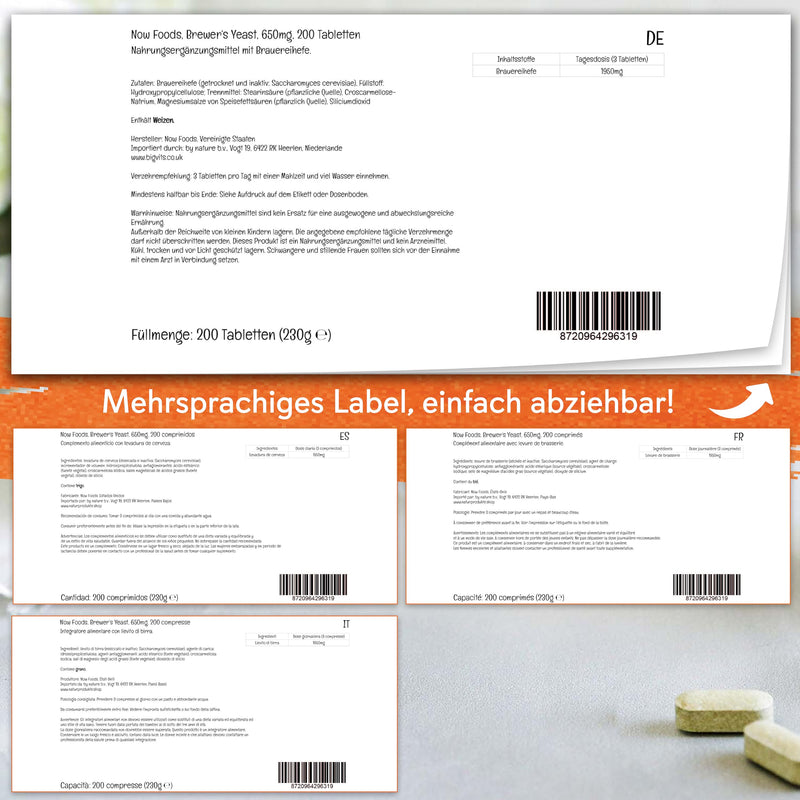 [Australia] - Now Foods, Brewer's Yeast (brewer's yeast), Saccharomyces cerevisiae, 650mg, 200 vegan tablets, laboratory tested, soy-free, non-GMO, vegetarian 