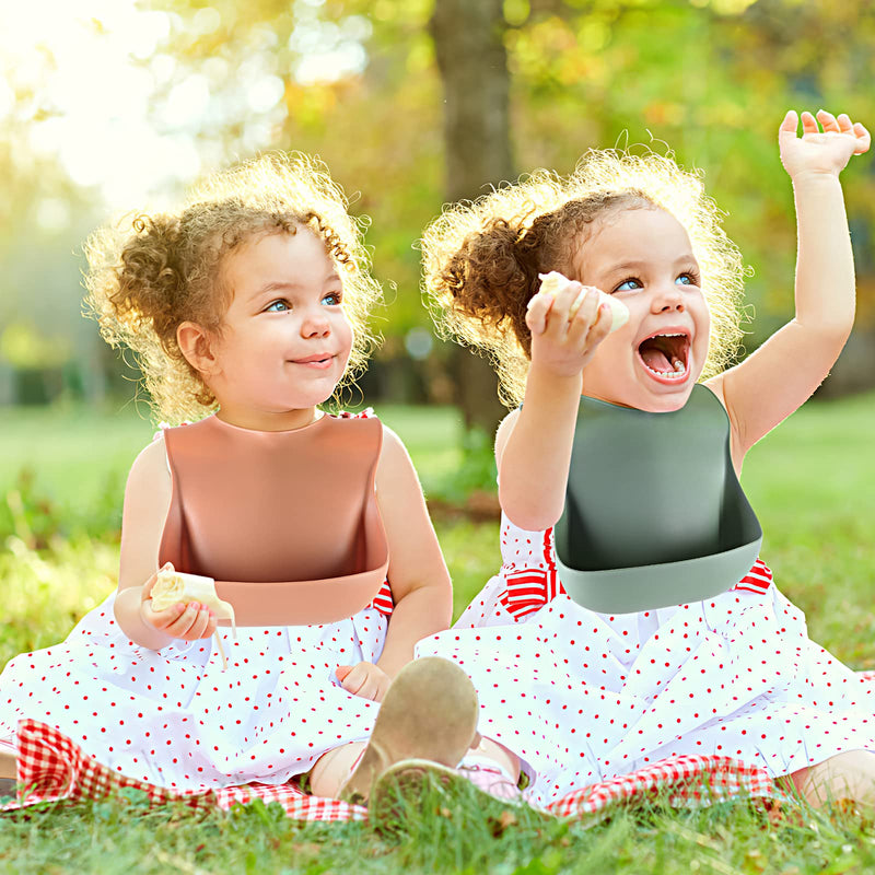 [Australia] - Silicone Baby Bibs for Babies & Toddlers Set of 3, BPA Free Unisex Soft Adjustable Fit Waterproof Feeding Bibs 