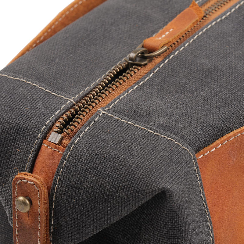 Londo Travel Toiletry Bag, Top-Grain Leather & Canvas Hanging Dopp Kit, Bathroom Case, & Makeup Organizer, Unisex One Size Camel
