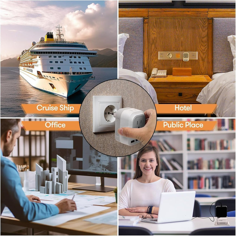 220V to 110V Voltage Converter US to Europe with 2 USB A 2 USB C Fast Charging, Power Converter for European Travel International Universal Travel Adapter for France Italy Germany Spain White