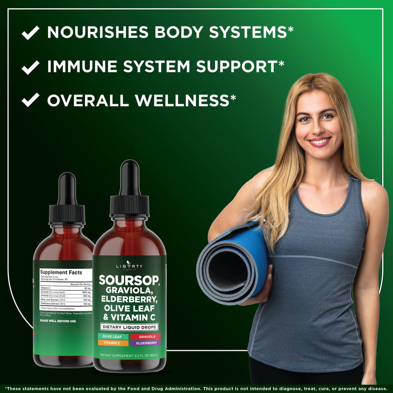 Liberty Lifestyle Soursop Liquid with Soursop Fruit and Leaves, Elderberry, Vitamin C and Olive Leaf - Multimineral & Vitamins Superfood - 8 oz 8 Fl Oz (Pack of 1)