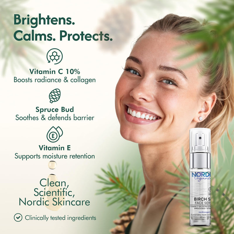 Vitamin C Serum 10% – COSMOS Certified Organic Formula with Birch Sap, Spruce Bud Extract & Vitamin E, Fragrance Free, Made in Finland 1.0 oz (30 ml)