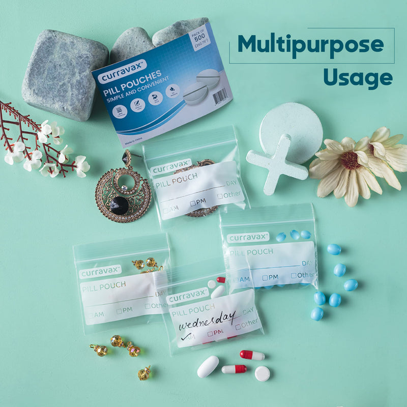 [Australia] - Pill Bags Pack of 500 - BPA Free 3 x 2.75 inch Pill Pouch - Reusable Pill Pouches for Medicine with Write on Label –Clear Ziplock Pill Baggies for Travel Medicine Organizer 