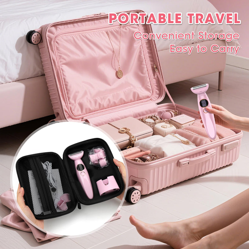 [Australia] - Karrte 5-in-1 Electric Razor for Women's Pubic Hair, Painless Body Shaver and Facial Epilator, Hair Removal for Face, Bikini Trimmer for Women's Private Area Pink 