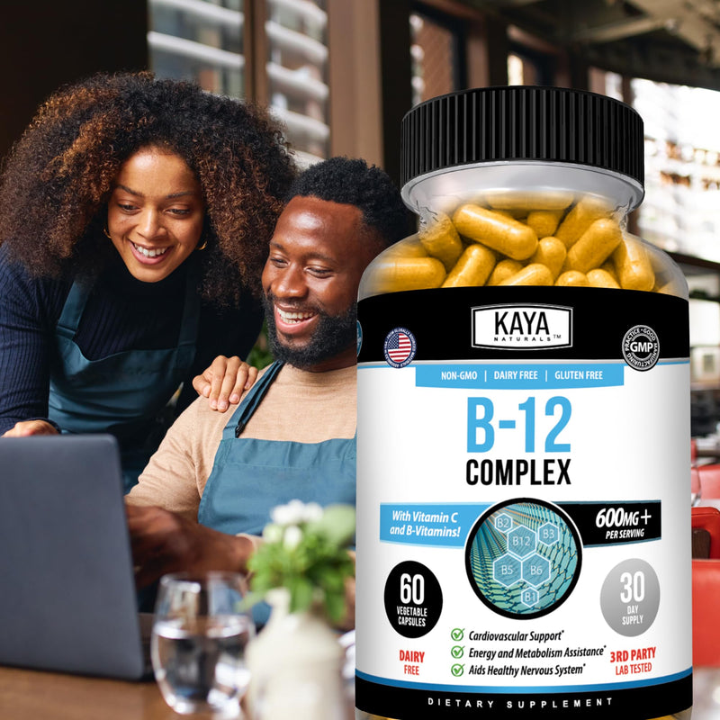 Kaya Naturals B-12 Complex Multivitamin for Women & Men, 60 Count | Energy and Metabolism Booster, With Biotin, Choline, Inositol, Folate and Vitamin C 60 Count (Pack of 1)