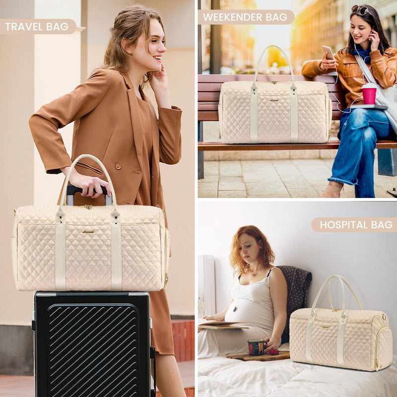 LOVEVOOK Travel Duffle Bag, Weekender Bags for Women with Shoe Compartment, Quilted Carry on Overnight Bag with Toiletry Bag, Hospital Bags for Labor and Delivery, Gym Duffel Bag with Wet Pocket