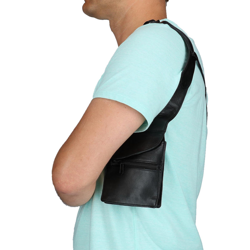 CTM Unisex Leather Travel Shoulder Wallet, Black