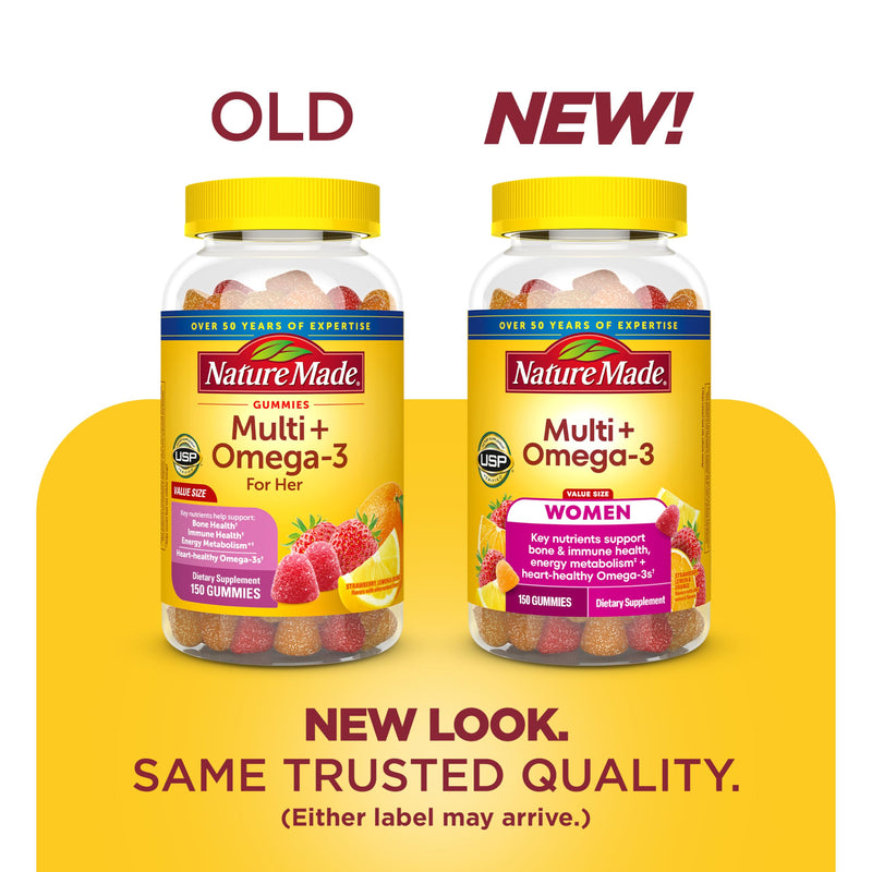Nature Made Womens Gummy Multivitamins with Omega-3, 150 Gummies | Multivitamin for Women for Daily Nutritional Support, Strawberry, Lemon & Orange Flavors, 75 Day Supply 150 Count (Pack of 1)