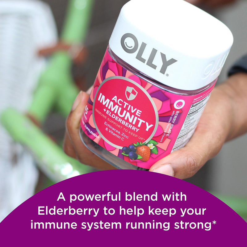 OLLY Teen Girl Multi Gummy, Healthy Skin and Immune Support, 15 Essential Vitamins, 70 Count Gummy Active Immunity+Elderberry, 45 Gummies, Berry Flavor