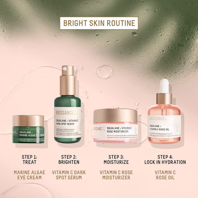 BIOSSANCE Squalane + Vitamin C Rose Face Moisturizer, 1.69 Fl Oz | Antioxidant-rich day/night face lotion, Even skin tone & reduce discoloration, Hydrates and smooths fine lines