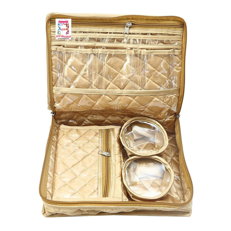 atorakushon Combo Satin Makeup Pouches Vanity Jewellery Traveling Organizer Storage Box Cosmetic carry it along anywhere easily For Women Golden