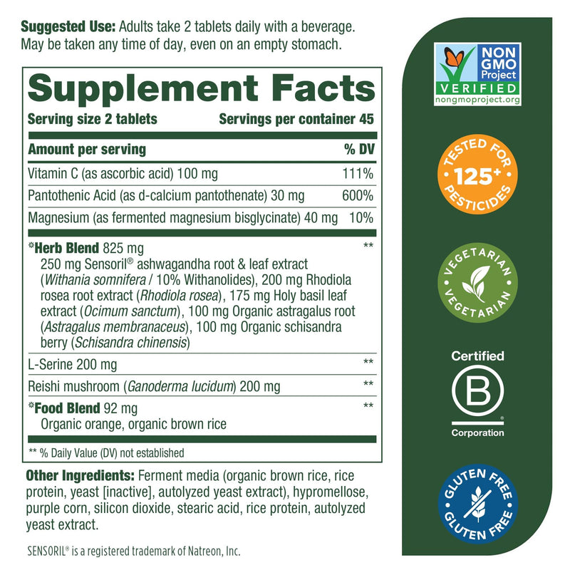 [Australia] - MegaFood Adrenal Strength - Sensoril Ashwagandha, Vitamin C, fermented Magnesium Glycinate, Rhodiola Rosea, Reishi Mushroom & Food Blend - Supports a Normal Stress Response - 90 Tabs (45 Servings) 90 Count (Pack of 1) 