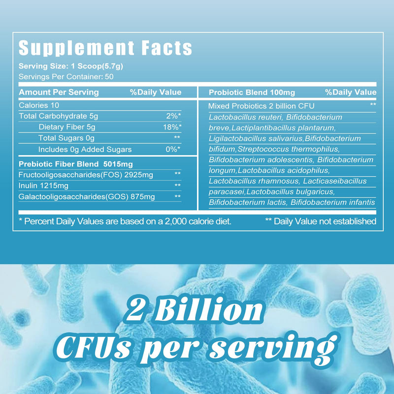 Probiotic Fiber Supplement | 3-in-1 Soluble Fiber Powder Promotes Gut Health and Improves Digestion | Contains 2 Billion live Probiotics | 3 Types of Fiber (300g Per Can, 1 Serving = 6g Dietary Fiber)