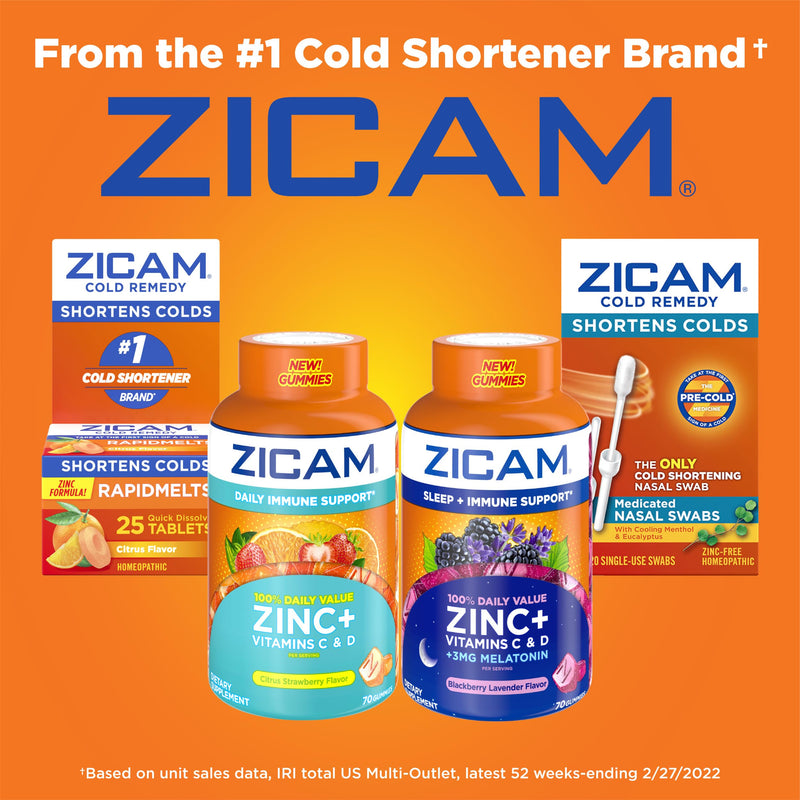 Zicam Daily Immune Support Gummy Supplement, Citrus Strawberry, 70 Count | Antioxidant Support, Easy-to-Take Gummies, Zinc, Vitamin C, Vitamin D 70 Count (Pack of 1)