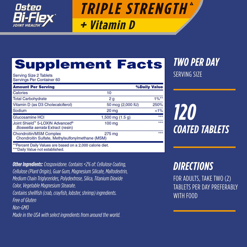 [Australia] - Osteo Bi-Flex Triple Strength with Vitamin D Glucosamine Chondroitin Joint Health Supplement, Coated Tablets, Red, 120 Count Unflavored 120 Count (Pack of 1) 