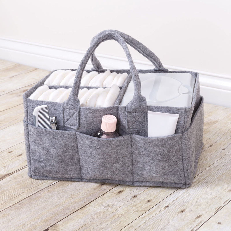 [Australia] - Sammy & Lou Collapsible Light Gray Felt Storage Caddy, Divided Design To Keep Diapers, Wipes And Changing Items Organized, Two Handles, 12 in x 6 in x 8 in 