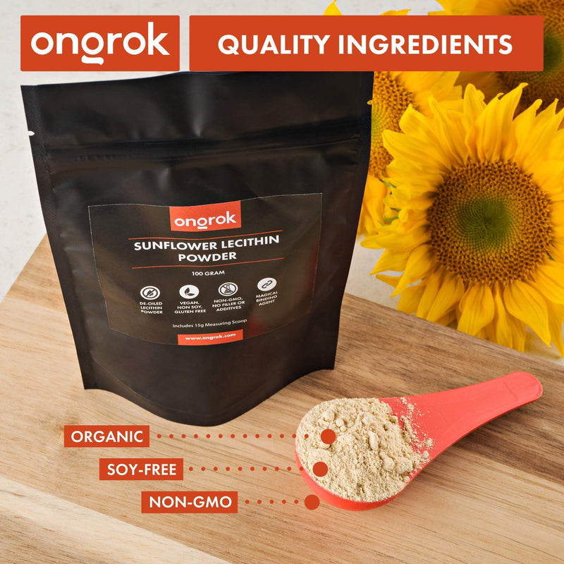 [Australia] - ONGROK All Natural Sunflower Lecithin Powder, Vegan, Non-GMO Lecithin Powder for Edibles, includes 15g Scoop, Magical Binding Agent (100g /3.52oz) 