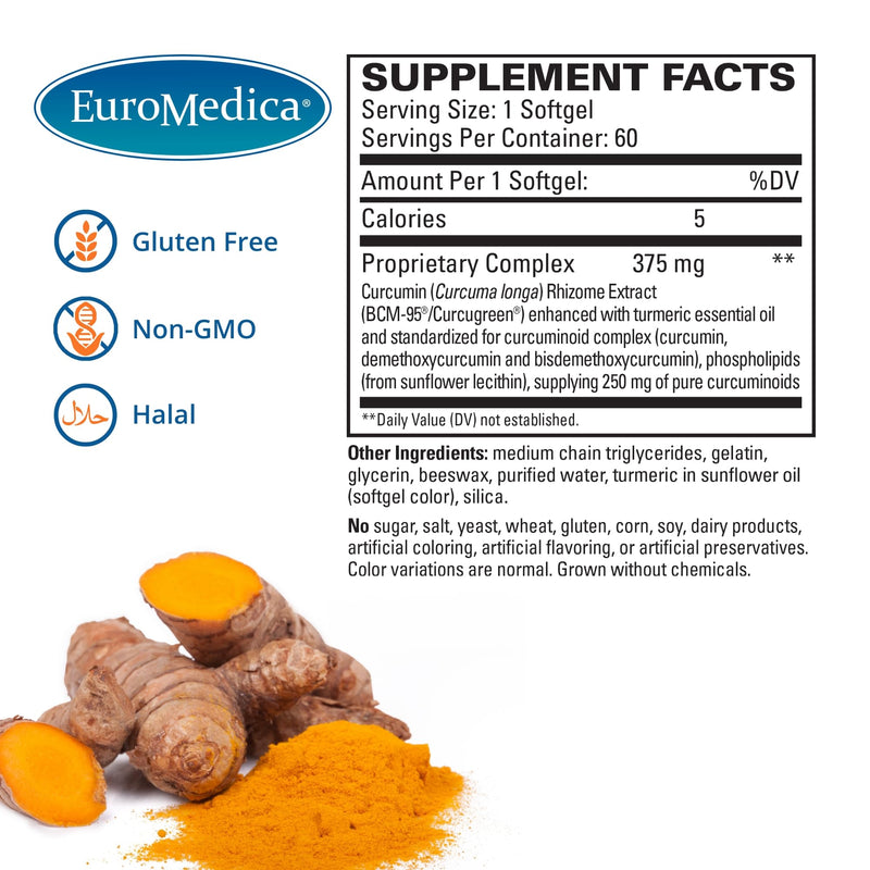 [Australia] - Euromedica CuraPro 375mg - 60 Softgels - High Potency Turmeric Curcumin Supplement - Clinically-Studied Liver, Brain & Immune Support - 60 Servings 1 
