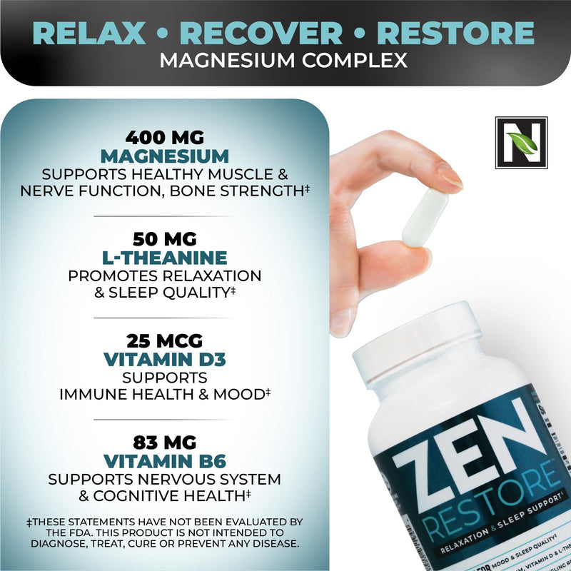 Nutrology Zen Restore – 400mg Magnesium Malate, Vitamin D3 & L-Theanine, Supports Sleep, Muscle Recovery & Adrenal Wellness, Magnesium Supplement for Men and Women, 30 Servings | Magnesium Supplement, 400mg Magnesium Malate, L-Theanine, Relaxation Supp...