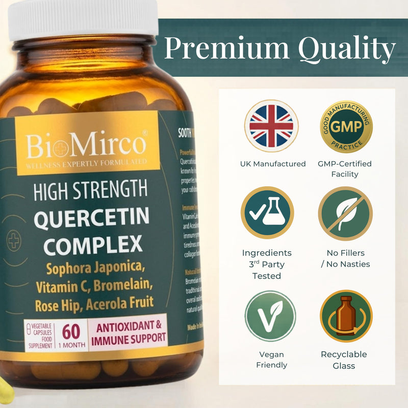 High Strength Quercetin 1000mg Complex, 60 Premium Capsules, Allergy Support, Powerful Antioxidant Supplements, Anti-inflammatory Antioxidant Supplement, Alternative to quercetin Powder, UK Made 60 count (Pack of 1)