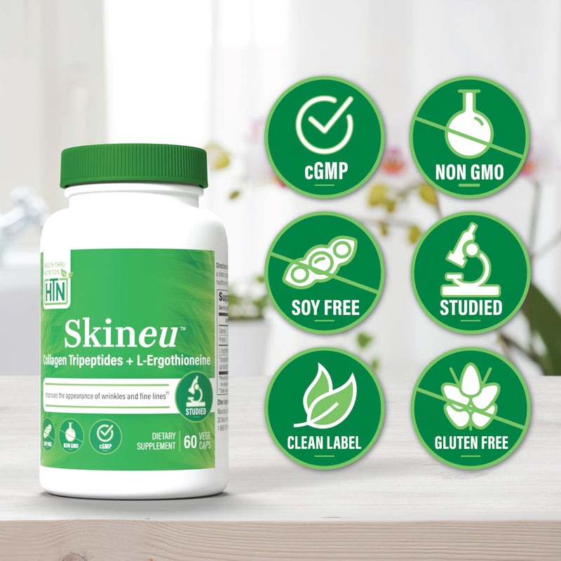 Skineu Collagen Tripeptide + L-Ergothioneine | Advanced Anti-Aging Formula | Morikol Marine Collagen | Supports Skin Hydration, Elasticity & Joint Health | Non-GMO & Gluten-Free | 60 VegeCapsules