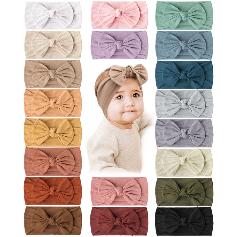 Prohouse 20PCS Baby Nylon Headbands Hairbands Hair Bow Elastics for Baby Girls Newborn Infant Toddlers Kids(Clay) Clay