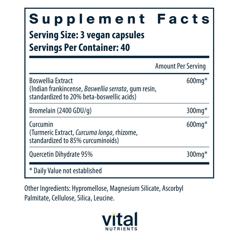 [Australia] - Vital Nutrients BCQ | Vegan Boswellia, Bromelain, Curcumin & Quercetin Supplement | Joint Support Supplement | Supports Sinus & Digestive Health | Gluten, Dairy, Soy Free | 120 Capsules 120 Count (Pack of 1) 