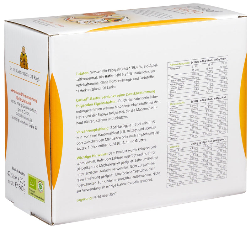 [Australia] - Caricol Gastro | 100% natural product | Support for the gastric mucosa | With the power of papaya & biotin | With Papain | 42 sticks of 20 g each (840 g) 