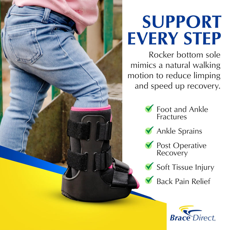 [Australia] - Brace Direct Pediatric Walking Boot – Kids Fracture Boot for Foot Injuries, Ankle Sprains & Post-Op Recovery, Pink (Large, US Kids 11.5K–1.5) L 