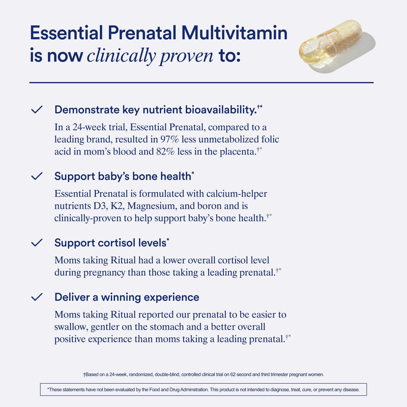[Australia] - Ritual Essential for Women Prenatal Multivitamin: Folate & Choline for Neural Tube Support, Omega-3 DHA for Fetal Brain Development, Iron, Calcium-Helper D3 & K2, Non-GMO, Vegan, Citrus, 30 Days 