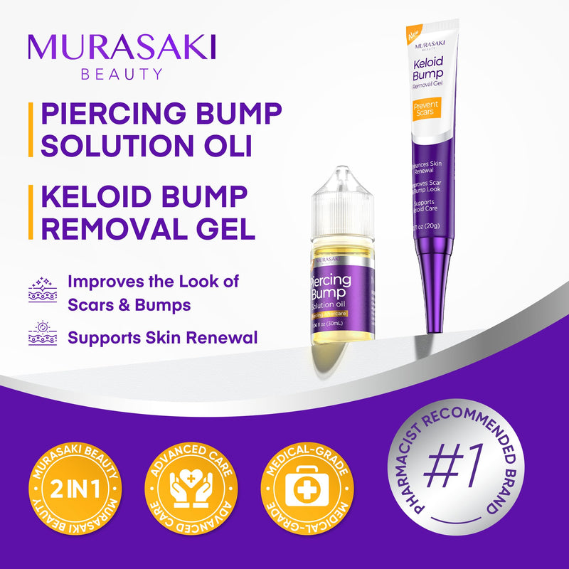 [Australia] - Piercing Keloid Bump Solution Kit | Piercing Aftercare Treatment with Piercing Bump Solution Aftercare Oil (30 mL) + Keloid Bump Removal Gel (20 g) help Softens Scar Tissue & Supports Skin Renewal 