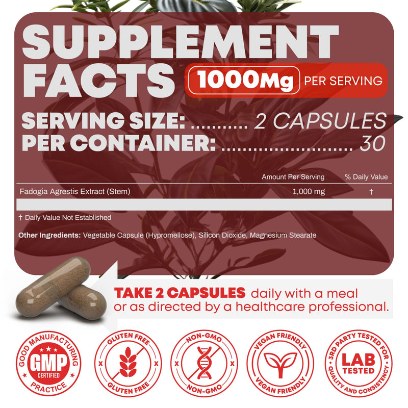 [Australia] - Fadogia Agrestis 1000mg Per Serving Supplement - Potent Extract to Increase Energy, Athletic Performance & Muscle Mass - Supplements, Made in The USA (60 Capsules) 