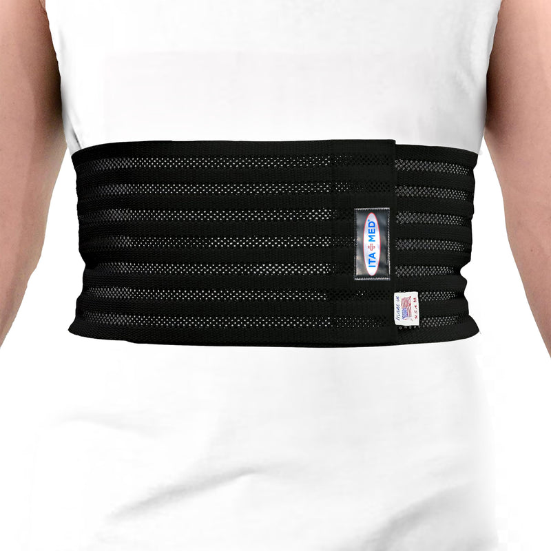 ITA-MED Breathable Elastic Rib Brace for Men, Ideal Compression Support Wrap/Belt for Broken, Cracked, Dislocated & Fractured Ribs, Made in USA (Black, Large) Black