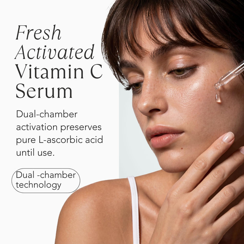 Orgev Vitamin C 20% Dual-Chamber Fresh-Activated Serum – Pure 20% L-Ascorbic Acid Powder Professional Face Treatment – High-Potency Antioxidant for Brightening, Firming & Collagen – 12-Day Potency