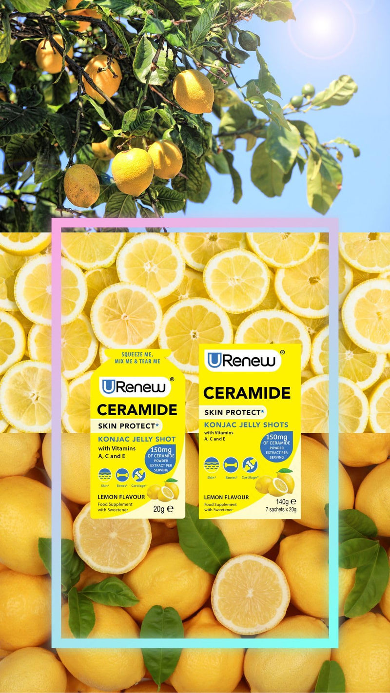 Ceramide Skin Care Supplement 150mg - 14 Sachets (2 Boxes of 7 sachets) - Lemon Flavour - Hydration Support - Food Supplement