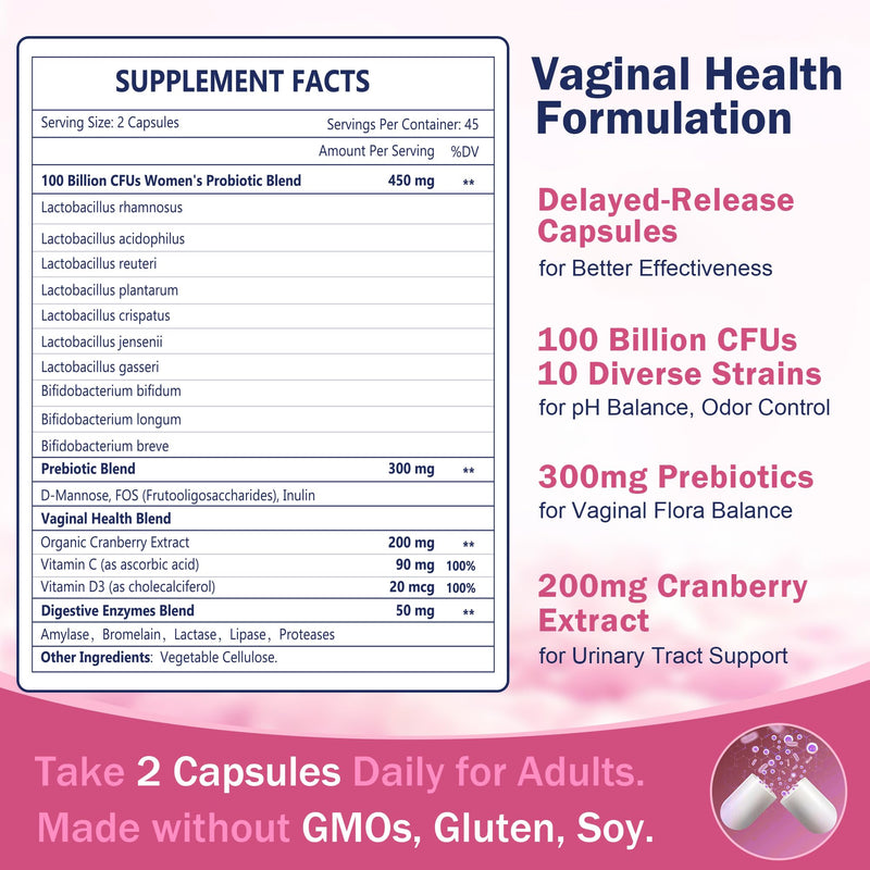 [Australia] - NATURE TARGET Vaginal Womens Probiotics, 100 Billion CFUs Probiotics & Prebiotics with Digestive Enzymes, Cranberry & D-Mannose - Supports pH Balance, Odor & Urinary Tract Health - 90 Capsules 90 Count (Pack of 1) 