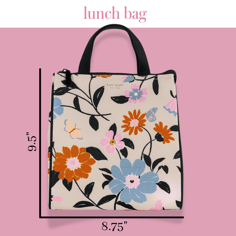 Kate Spade New York Cute Lunch Bag for Women, Large Capacity Lunch Tote, Adult Lunch Box with Silver Thermal Insulated Interior Lining and Storage Pocket, Floral Garden