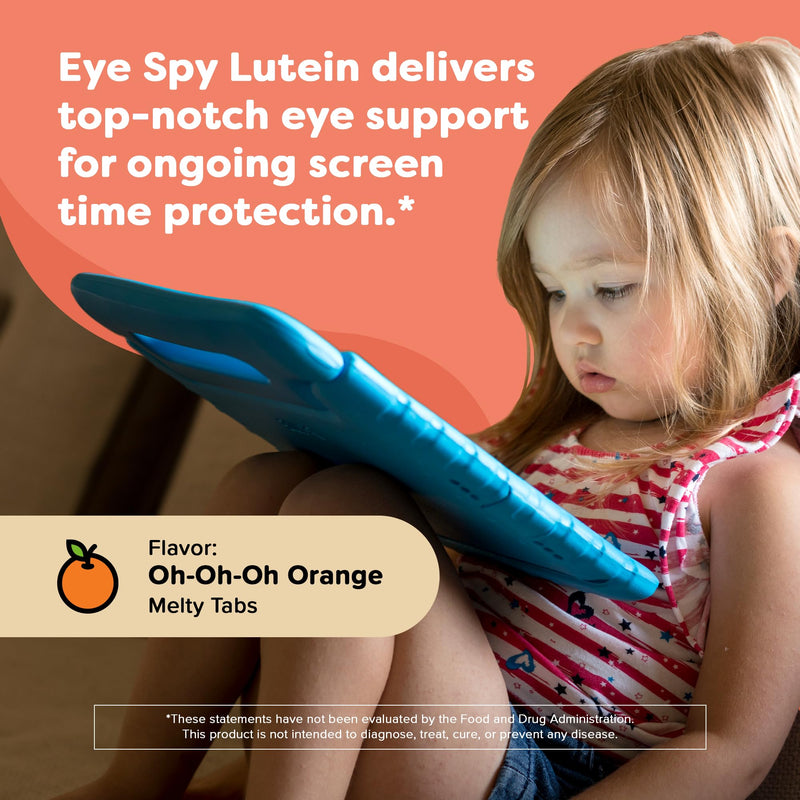 [Australia] - Renzo's Eye Spy Lutein with Bilberry Extract, Dissolvable Kids Vitamins for Eye Health, Sugar-Free Supplements, 30 Orange-Flavored Melty Tabs 
