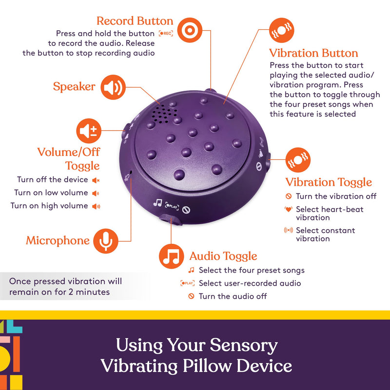 [Australia] - Special Supplies Vibrating Pillow Sensory Pressure Activated for Kids and Adults, 12” x 12” Plush Minky Soft Cover, Colorful 
