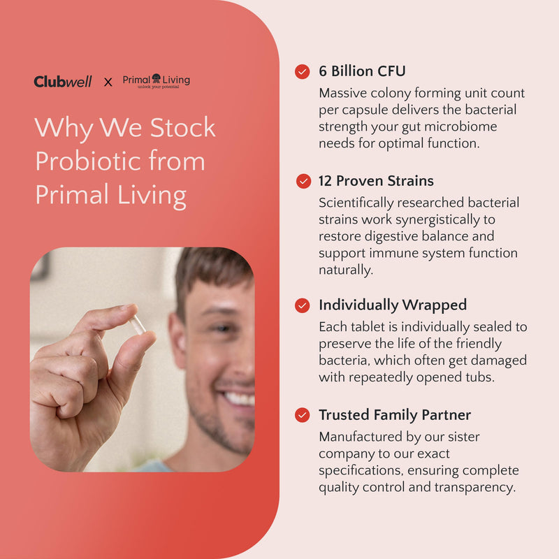 Probiotic 6 Billion CFU – 30 Vegan Capsules with 12 Strains, Bio-Tract® Technology – Supports Digestive & Immune Health