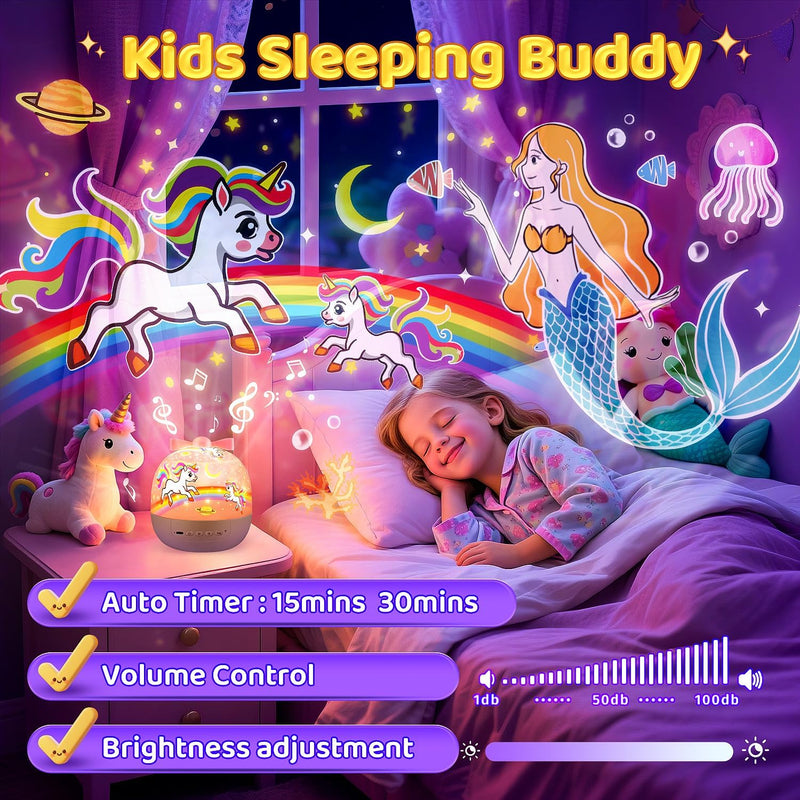 [Australia] - Night Light for Kids+15 Films+White Noises, 105 Lighting Kids Night Light Projector, Remote Dimmable Light Projector for Bedroom, Rechargeable Toddler Night Light,Kawaii Unicorn Gifts for Girls 
