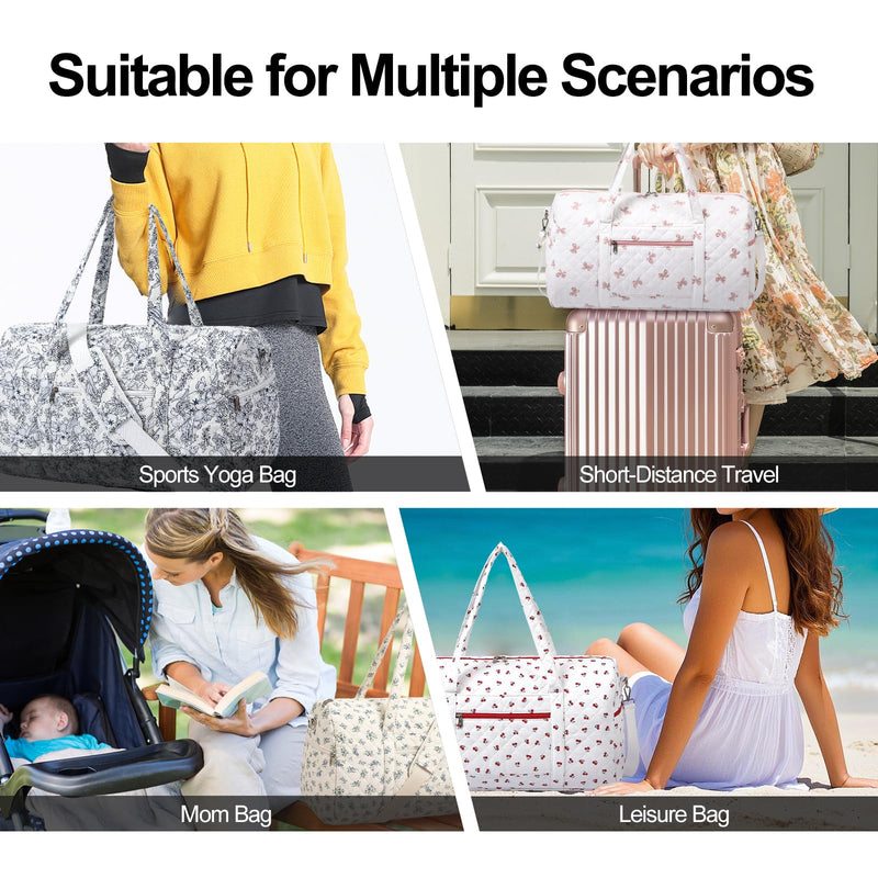 Gym Bag for Women, Cute Duffle Bag, Quilted Duffle Bag for Travel, Floral Duffle Bags, Weekend Bag with Zipper Pocket Dance Bag Organizer A-Striped Bow
