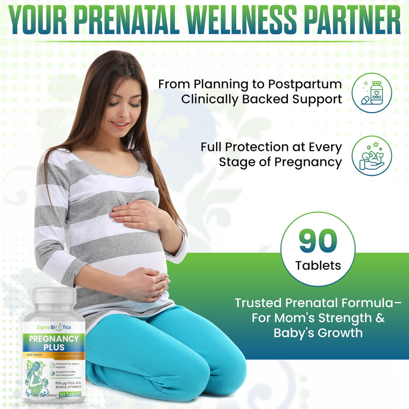 Pregnancy Multivitamin | 800 µg Folic Acid, Iron, Vitamins D3 and C, Omega-3, B Complex, Zinc and Probiotics, Prenatal Support for Mom’s Energy, Immunity, and Baby's Growth | 90 Tablets 90 count (Pack of 1)