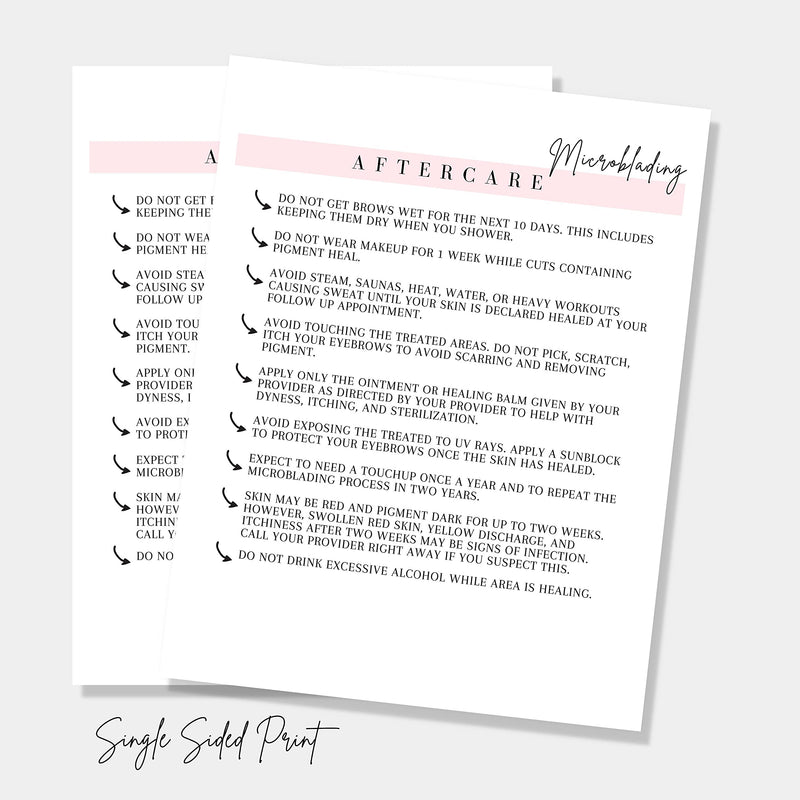 [Australia] - Microblading Intake, Consent, and Aftercare Form | Printed Physical 8.5 x 11" A1 Forms | Clients Signature | White and Pink Design 