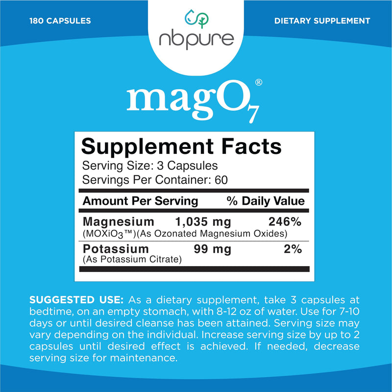 [Australia] - nbpure MagO7 - Natural Colon Cleanse & Detox - Occasional Constipation Relief, Stool Softening, & Bloating Support for Men & Women - Ozonated Magnesium Oxide, 180 Capsules 