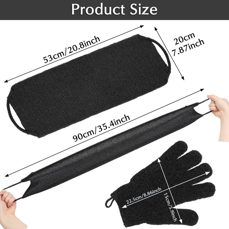 [Australia] - Anezus Exfoliating Back Scrubber Bath Gloves Set, Exfoliating Shower Towel with Shower Gloves for Body Scrub, Back Cleaner, Washing Gloves for Removing Dead Skin (Black) Black 