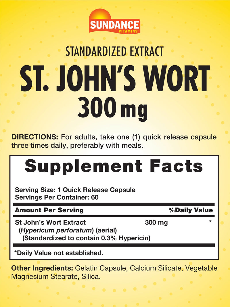 [Australia] - Sundance St. John's Wort Capsules | 300mg | 60 Count | Non-GMO and Gluten Free Standardized Extract 