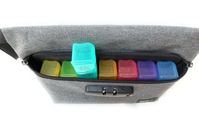 Kaddy Weekly AM/PM Secure Pill Organizer Box, (7-Day / 4-Times-A-Day) Portable Travel with Large Compartments for Medication, Supplements and Vitamins, 3 Digit Lock for Safety