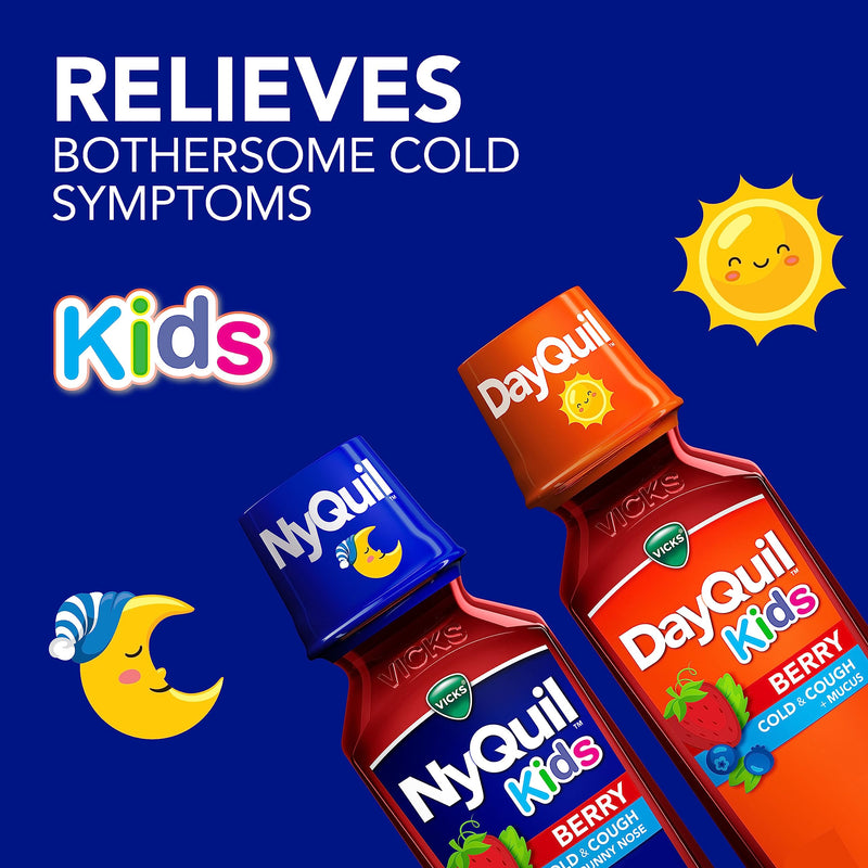 Vicks Kids DayQuil & NyQuil Berry Cold & Cough Medicine, for Children Ages 6+, 2-8 OZ Bottles