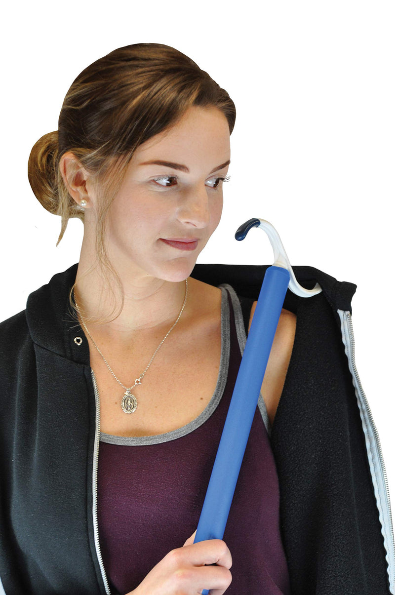 [Australia] - Blue Jay An Elite Healthcare Brand Get Dressed Dressing Aid Foam Handle for undergoing Recovery People with No Stretching Shoehorn Dressing Aid | Rounded S Plastic top Hook 2-in-1 Tool | 24 inch 